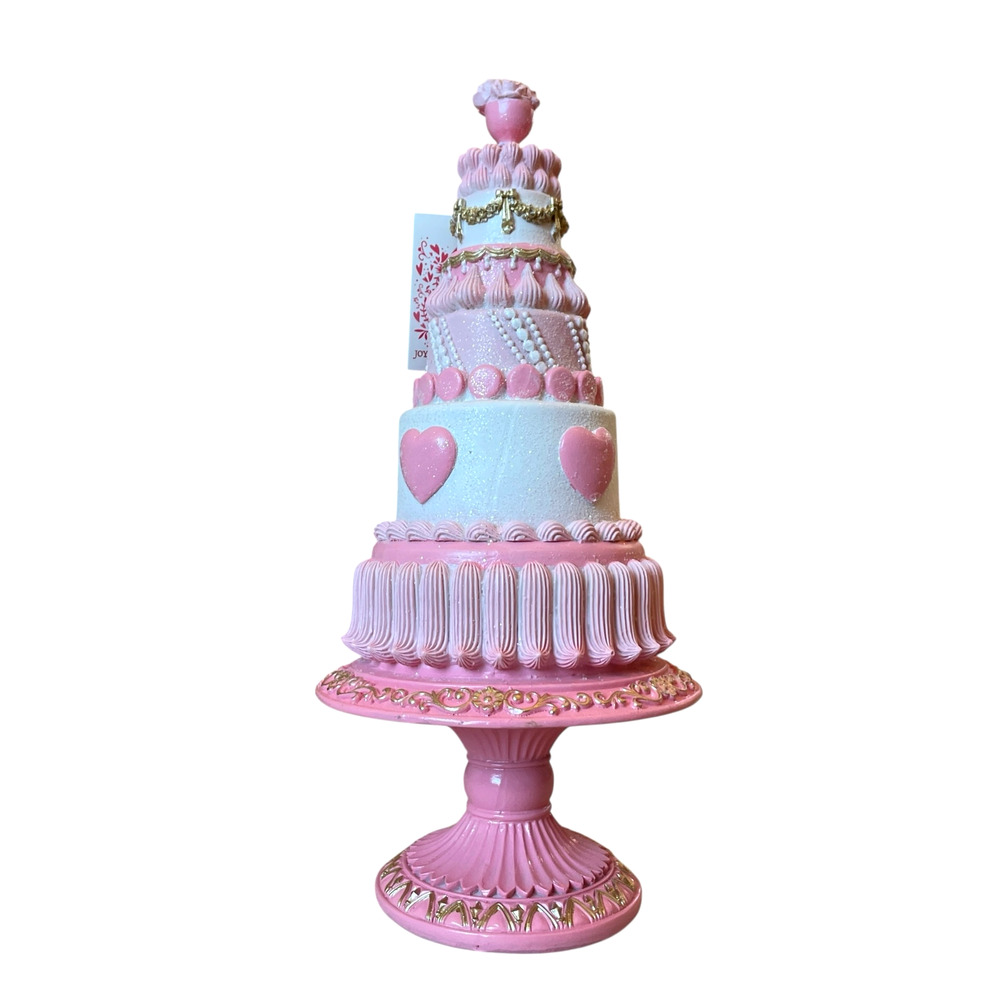 Sweet Treats 15in Pink & White Hearts Faux Cake on Stand Valentine Decor NEW